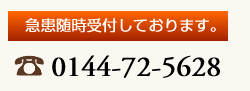 急患随時受け付けしております。TEL 0144-72-5628